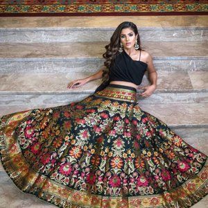 Banarasi Silk Lehenga Choli For Women Black Designer Party Wear